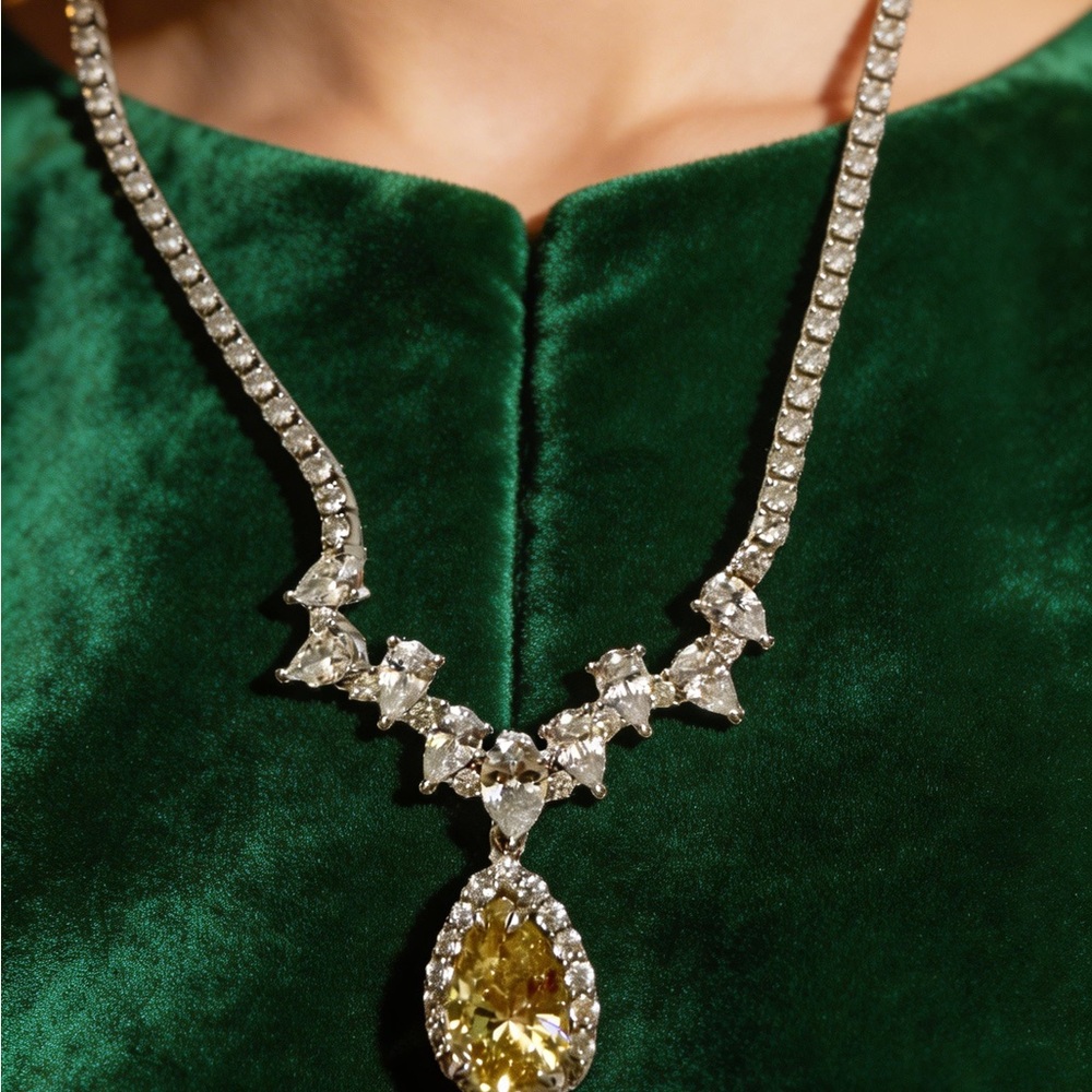 Ice crystals- Silver and Yellow Pendant Necklace